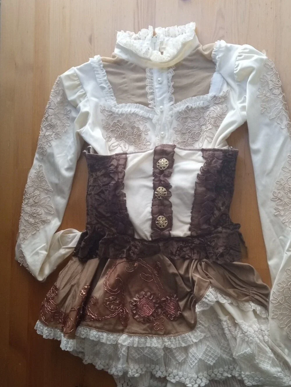 Ivory Lace Figure Skating Quick Change Costume with Red Heart Accent Handmade
